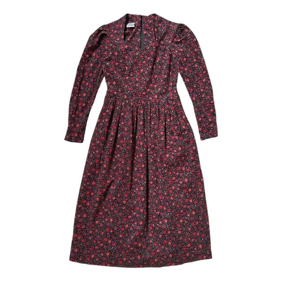 80s Vintage Laura Ashley Corduroy Dress Floral Cottage Preppy Puff Sleeve. - Picture 5 of 13